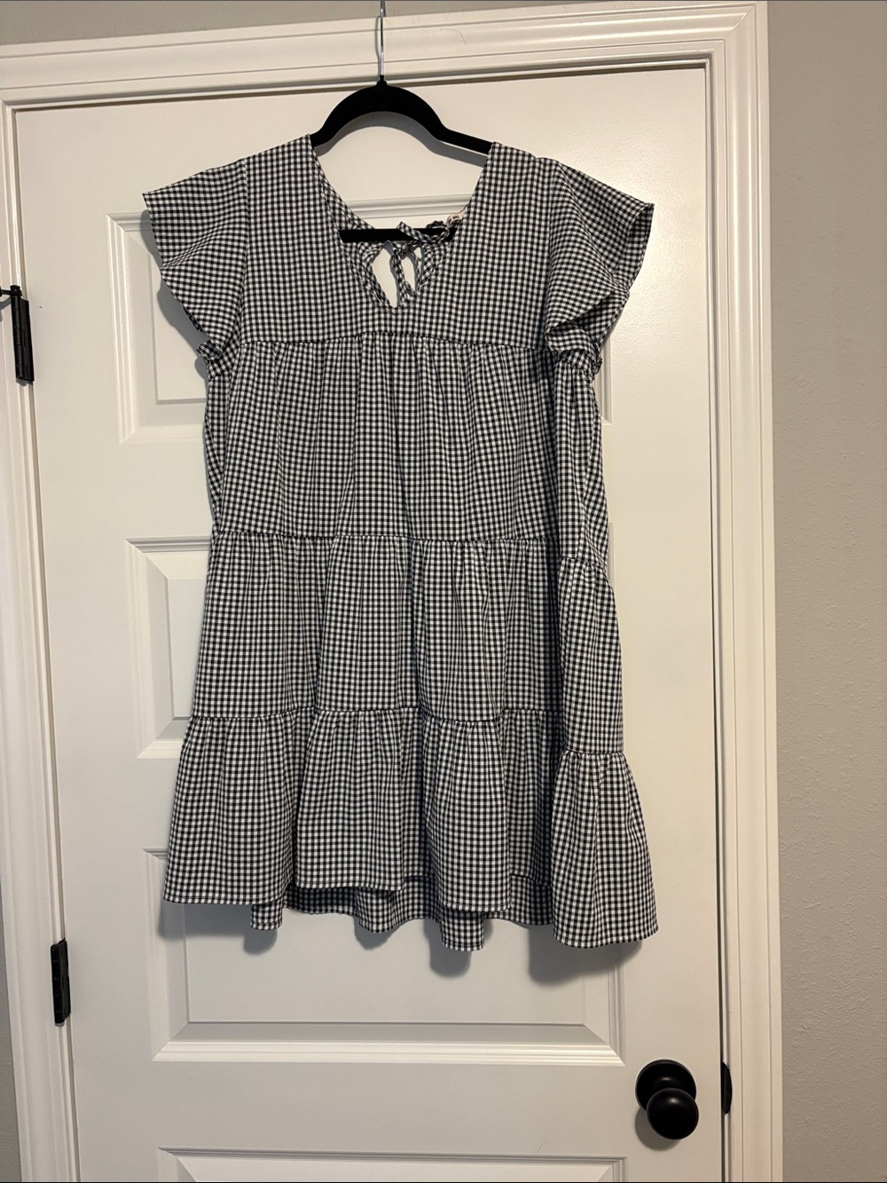 miami Black & White Gingham Tiered Babydoll Top